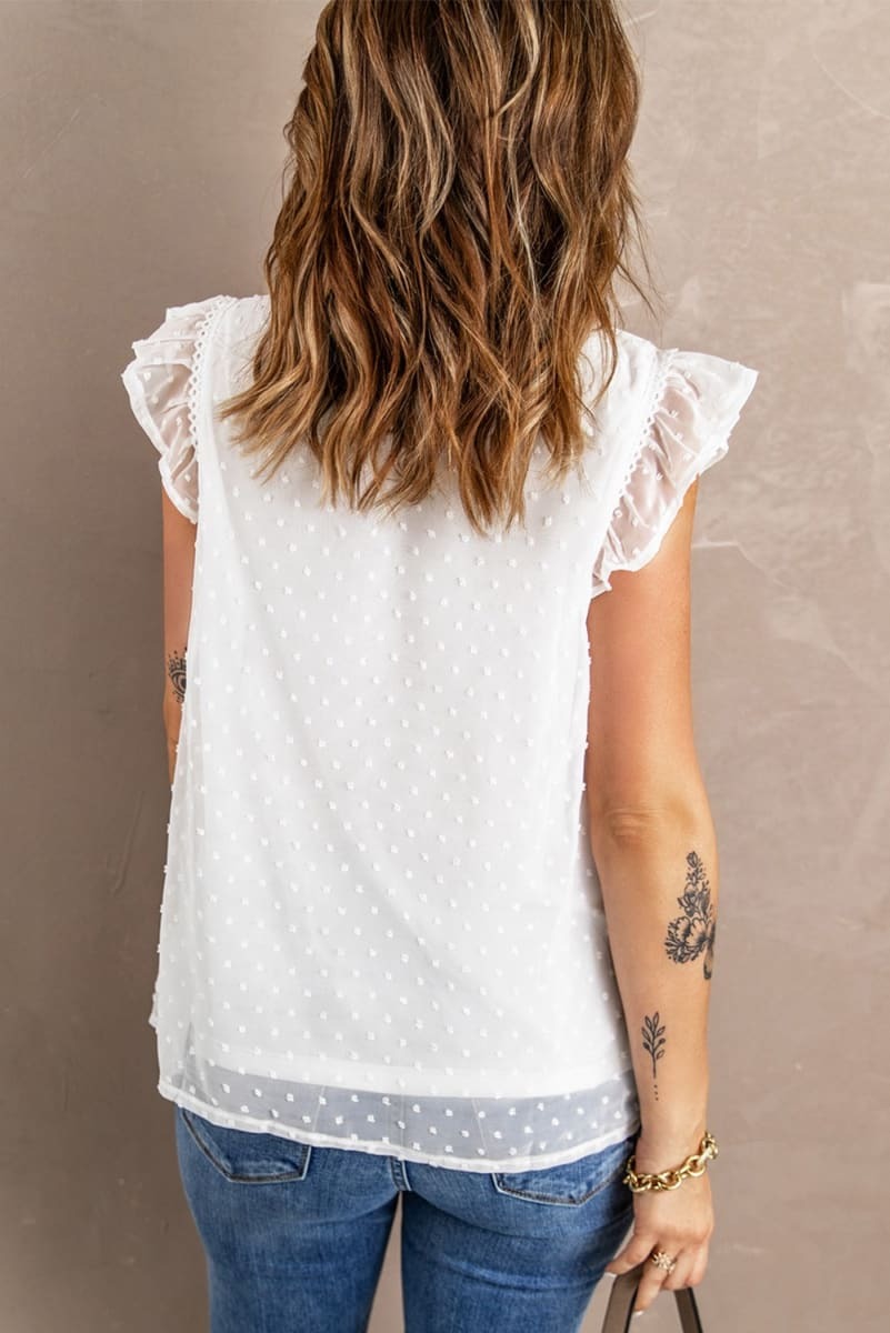 Swiss Dot Ruffled Sleeve Top