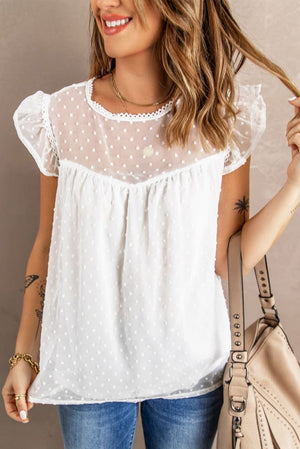 Swiss Dot Ruffled Sleeve Top