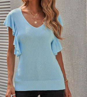 Ruffled Sleeve Knit Top