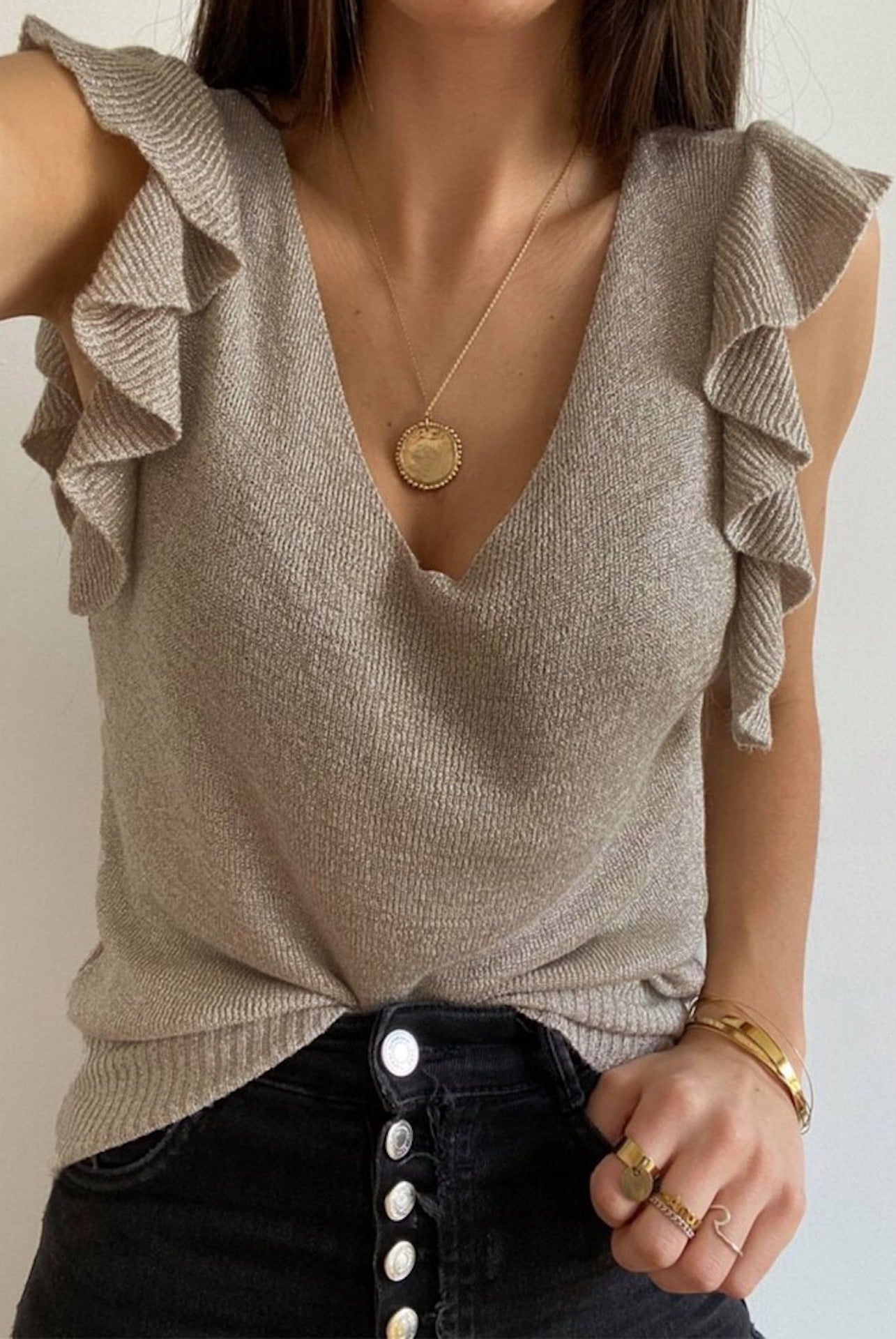 Ruffled Sleeve Knit Top