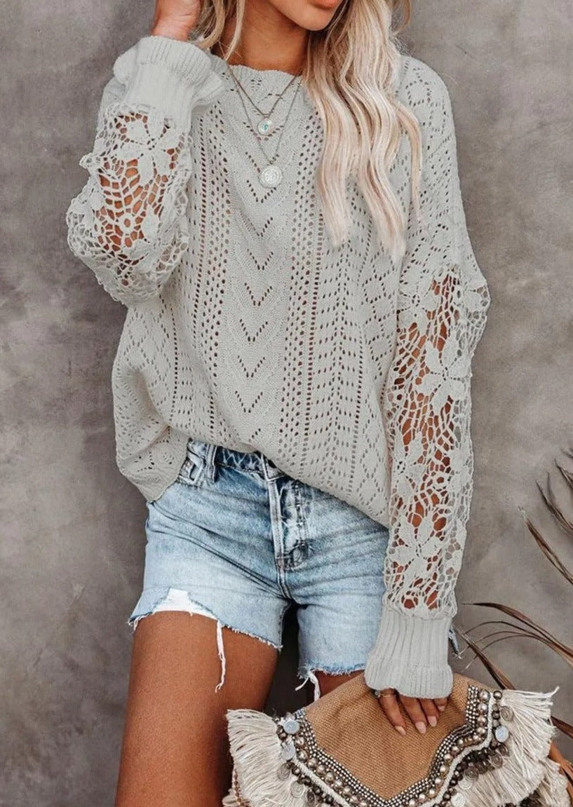 Crochet Lace Knit Sweater Top