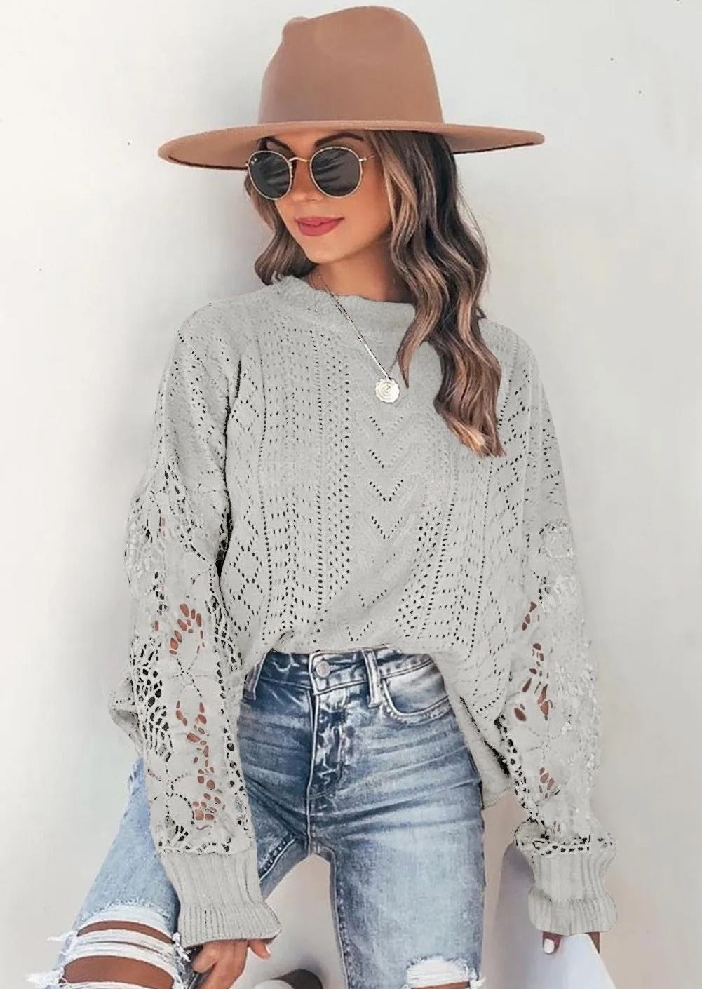 Crochet Lace Knit Sweater Top