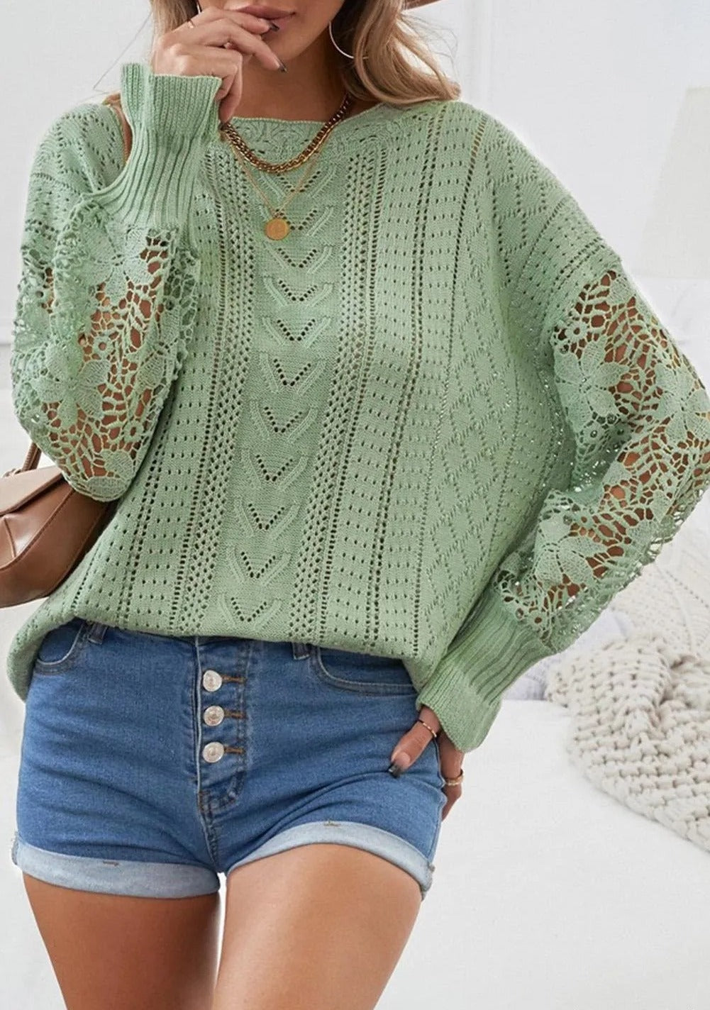 Crochet Lace Knit Sweater Top