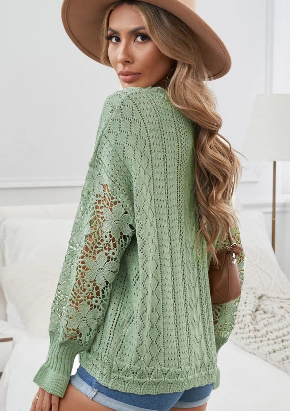 Crochet Lace Knit Sweater Top