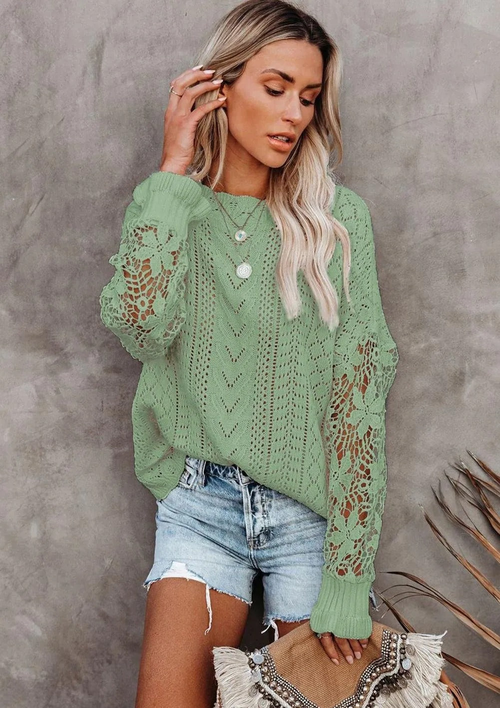 Crochet Lace Knit Sweater Top