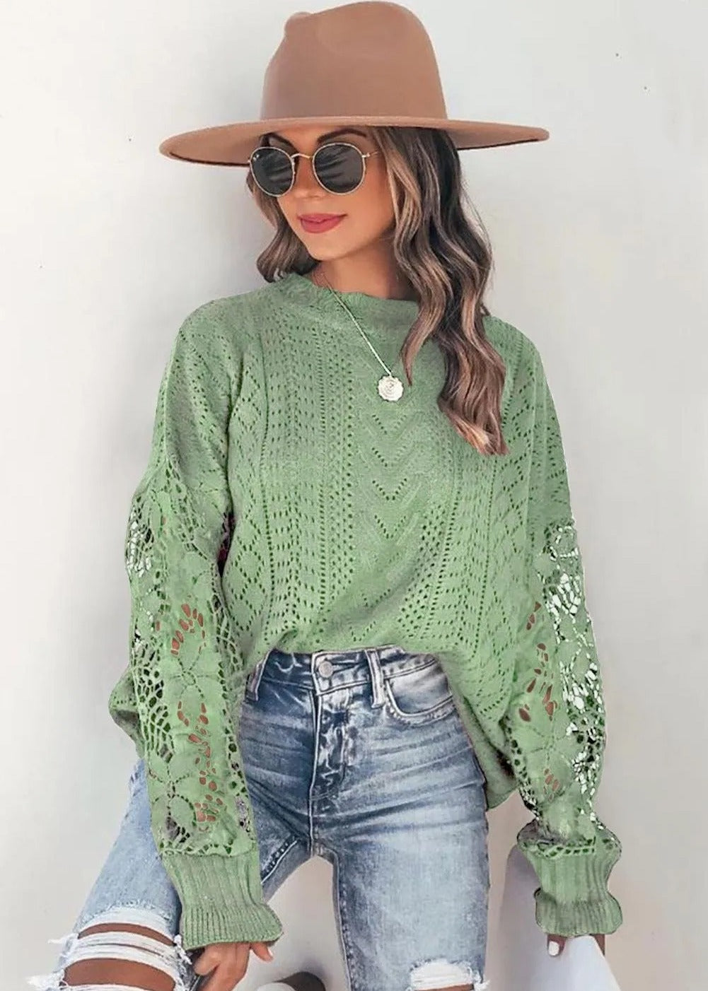 Crochet Lace Knit Sweater Top