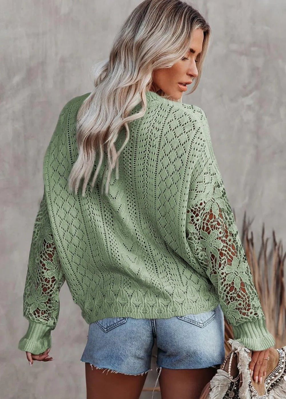 Crochet Lace Knit Sweater Top