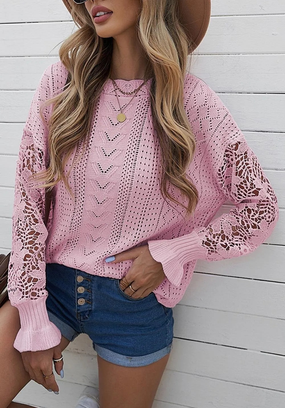 Crochet Lace Knit Sweater Top