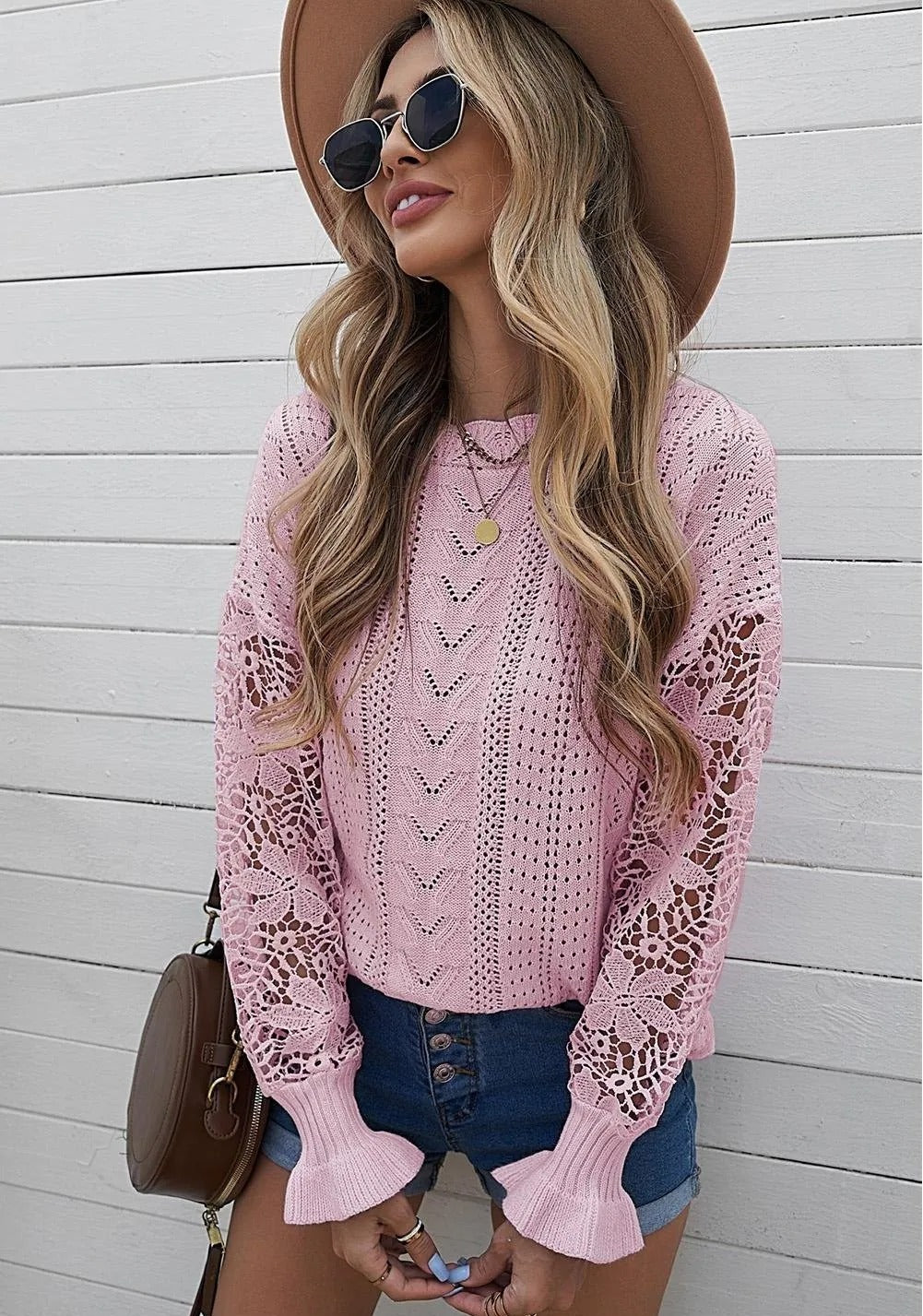 Crochet Lace Knit Sweater Top