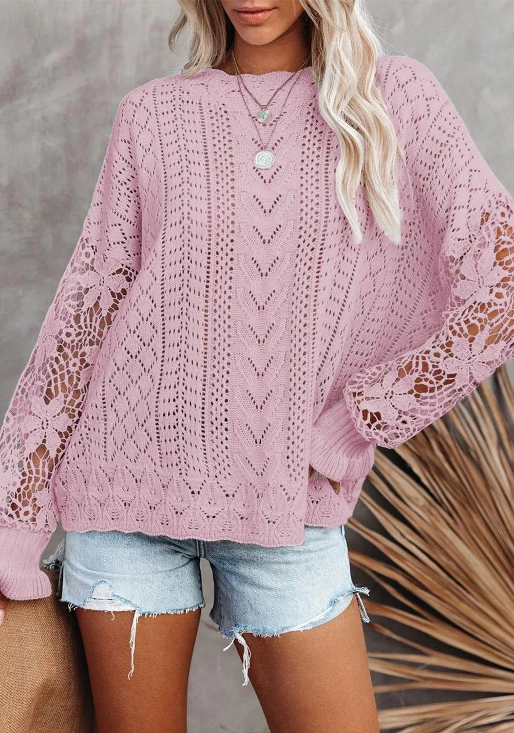 Crochet Lace Knit Sweater Top