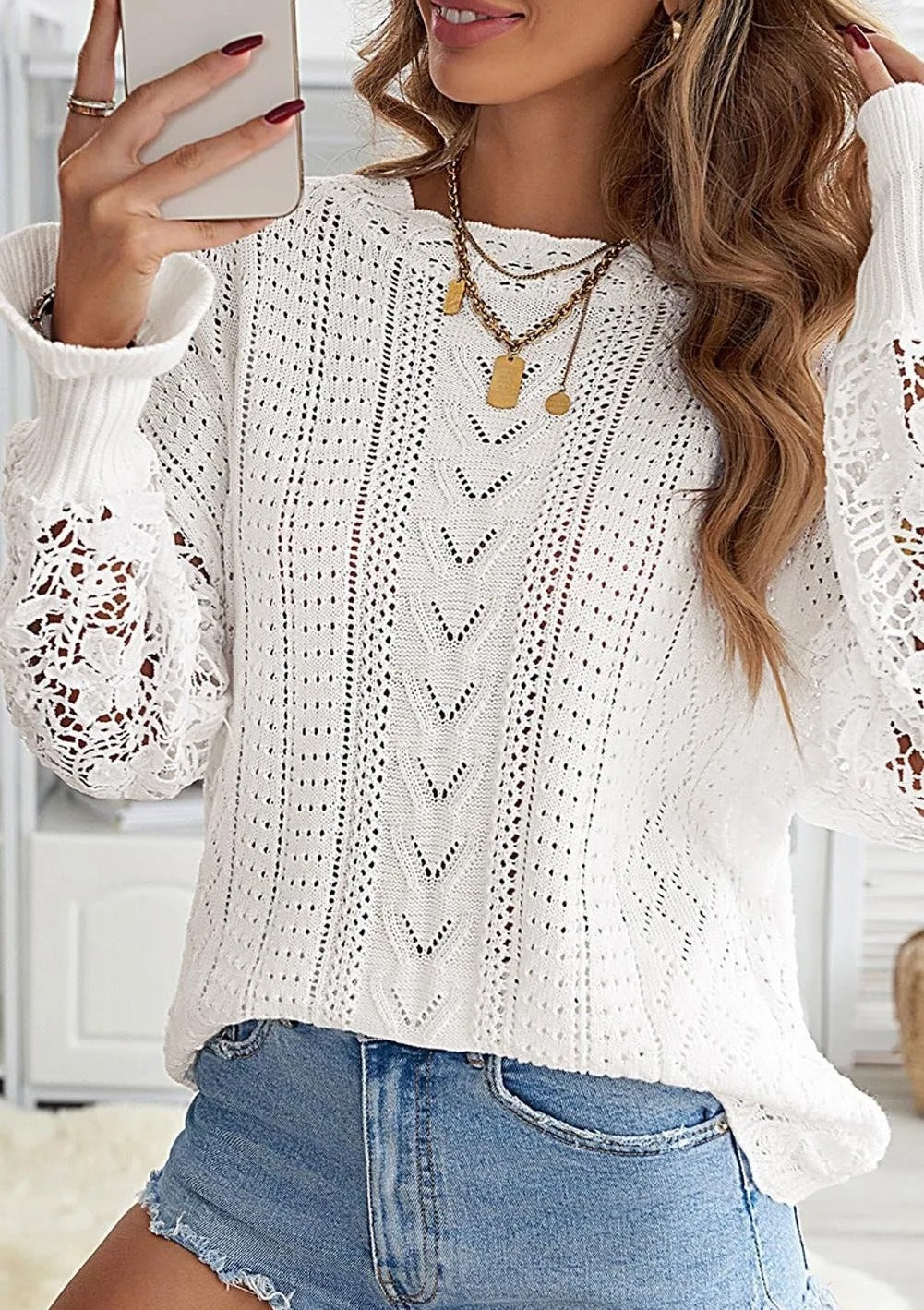 Crochet Lace Knit Sweater Top