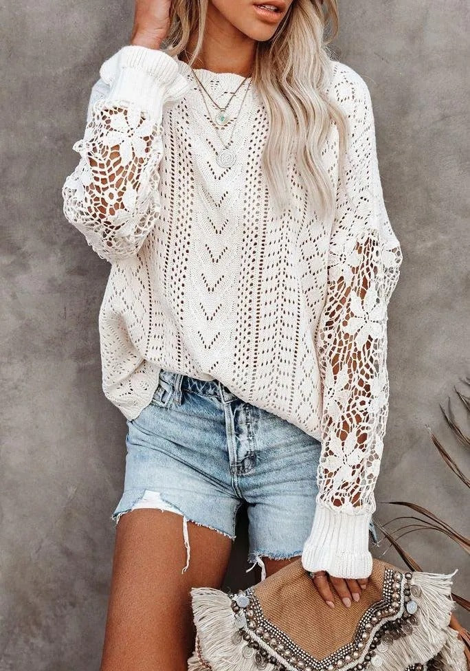 Crochet Lace Knit Sweater Top