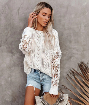 Crochet Lace Knit Sweater Top