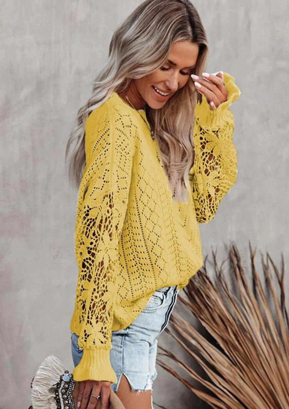 Crochet Lace Knit Sweater Top