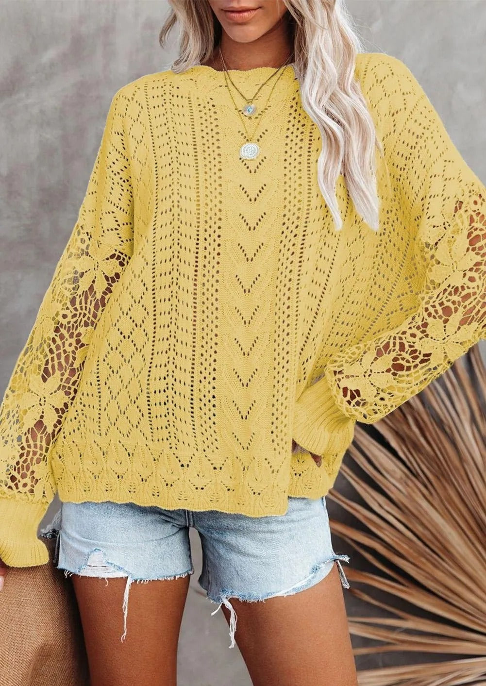 Crochet Lace Knit Sweater Top