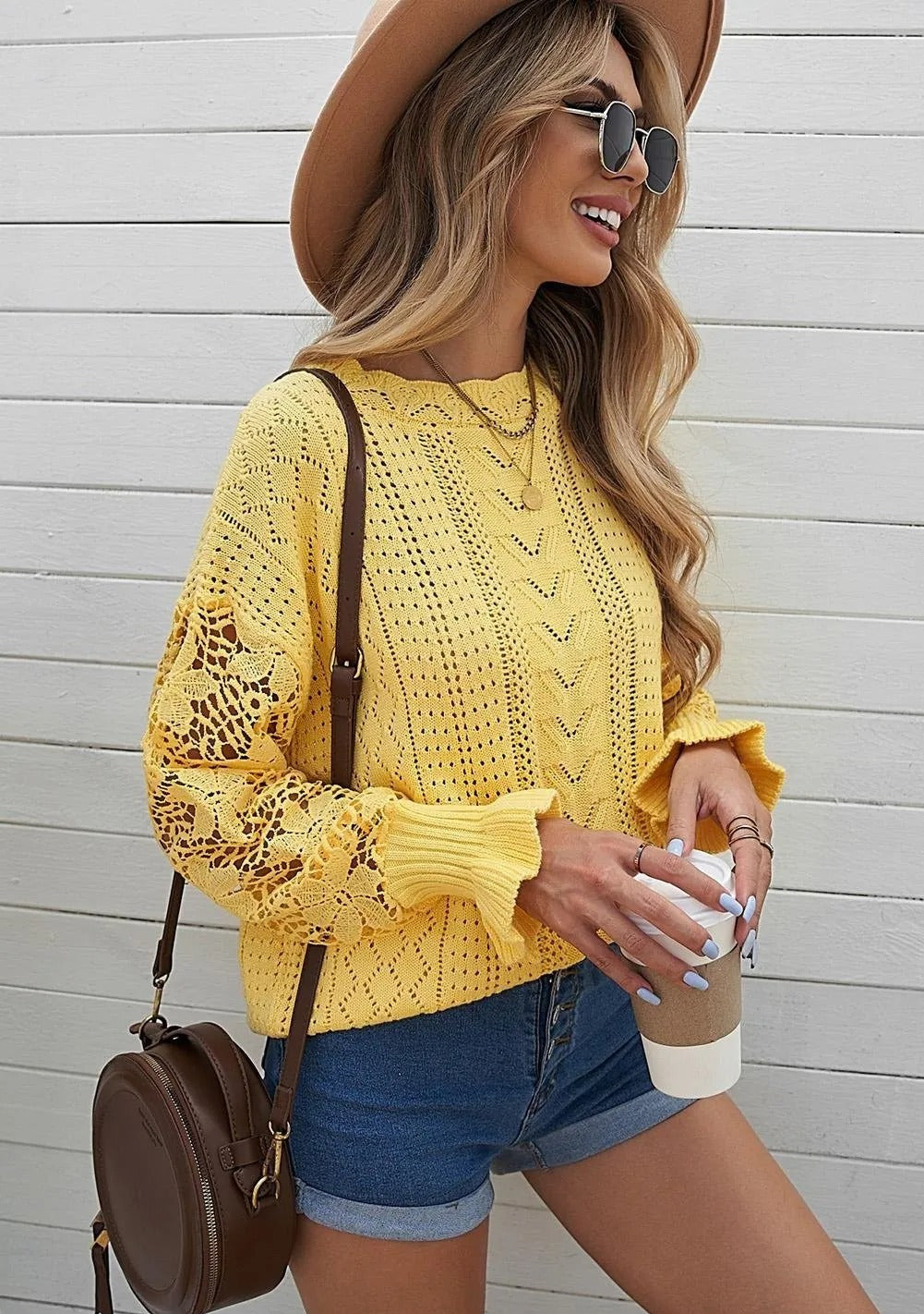 Crochet Lace Knit Sweater Top