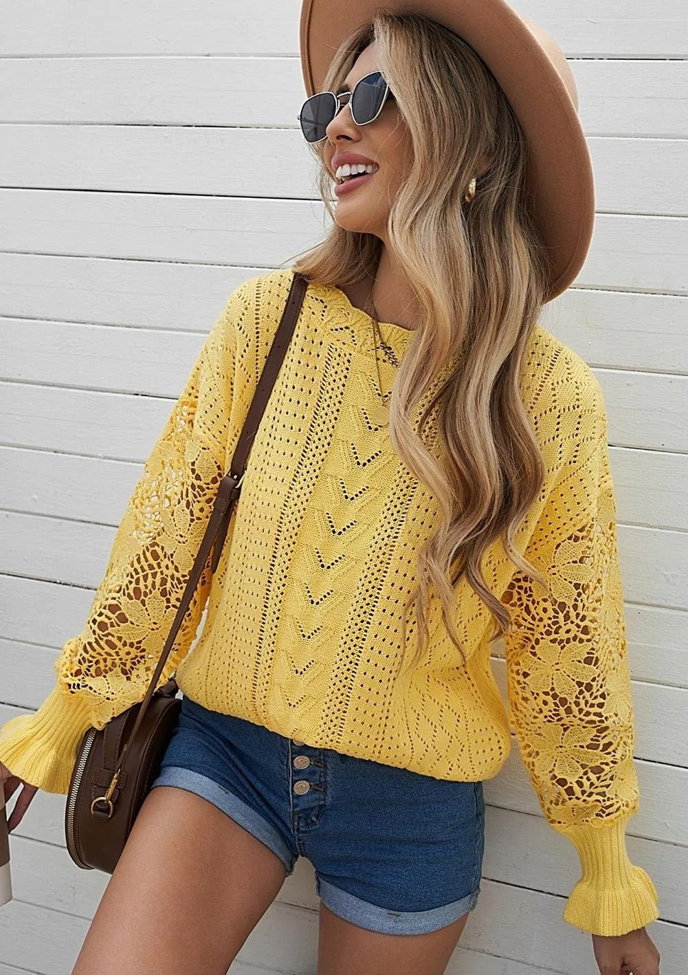 Crochet Lace Knit Sweater Top