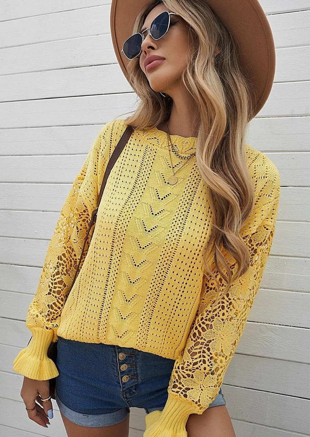 Crochet Lace Knit Sweater Top