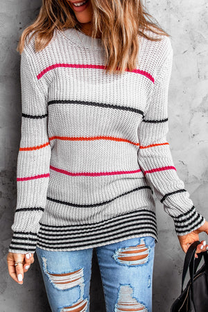 Gray Stripe Sweater Top