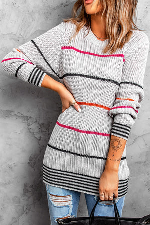 Gray Stripe Sweater Top
