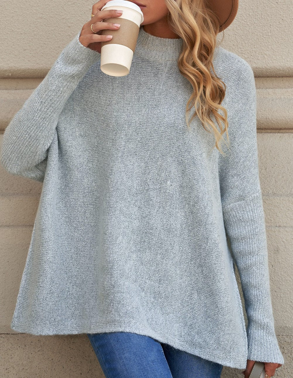 Batwing Side Slit Sweater Top