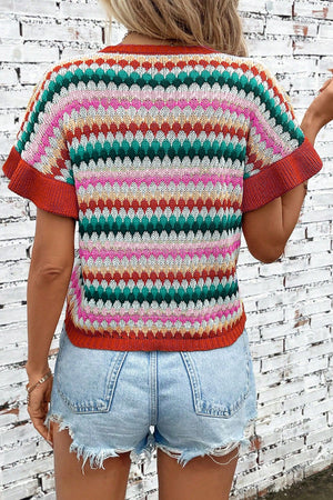 Textured Knit Colorful Short Wide Sleeves Sweater Top