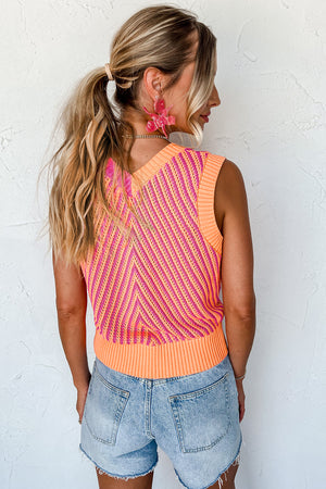 Chevron Knit V Neck Sleeveless Sweater Vest Top