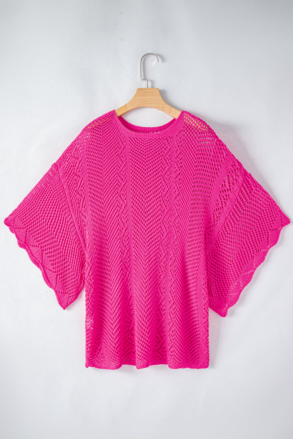 Open Weave Scallop Edge Crochet Knit Sweater Top