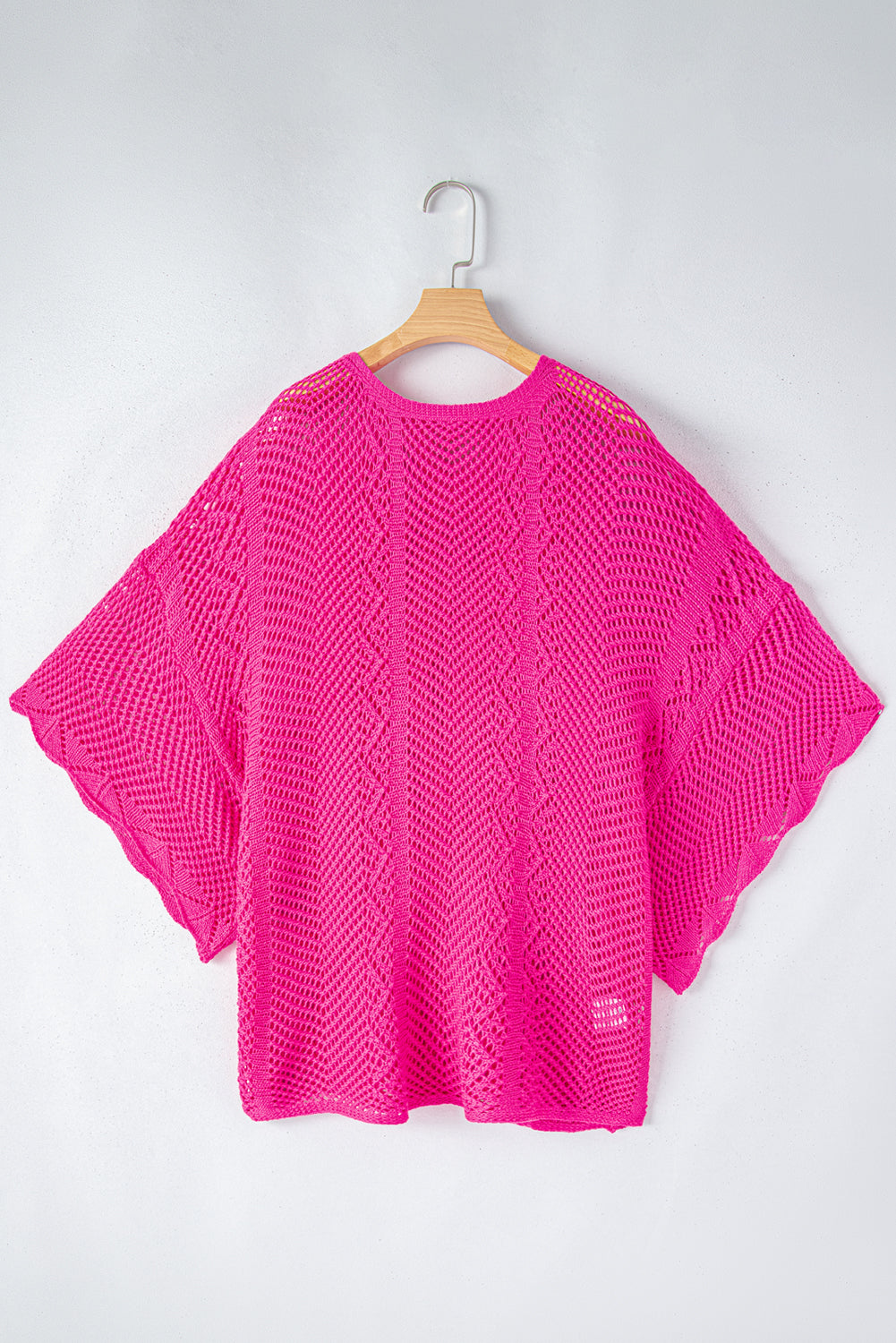 Open Weave Scallop Edge Crochet Knit Sweater Top