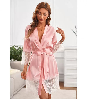 Satin Lace Kimono Robe