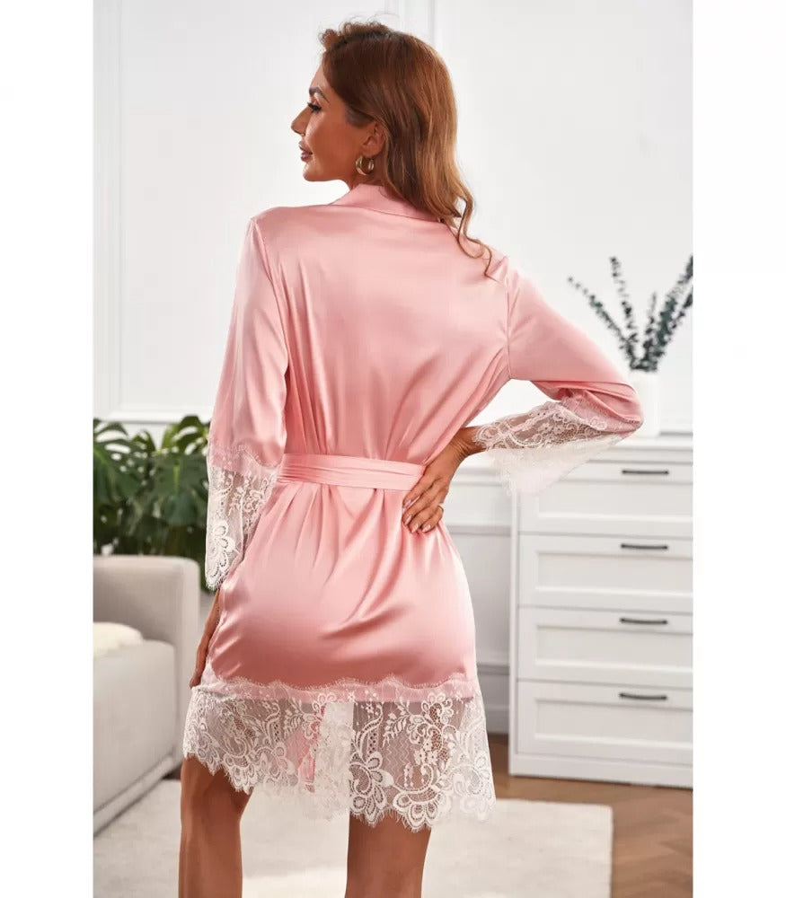 Satin Lace Kimono Robe