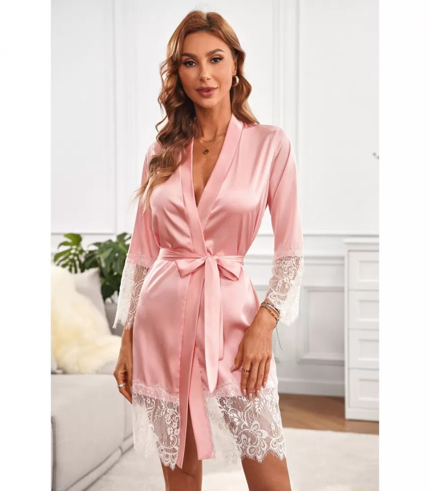 Satin Lace Kimono Robe