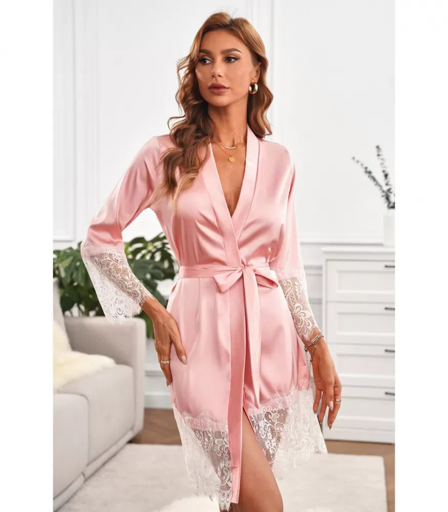 Satin Lace Kimono Robe