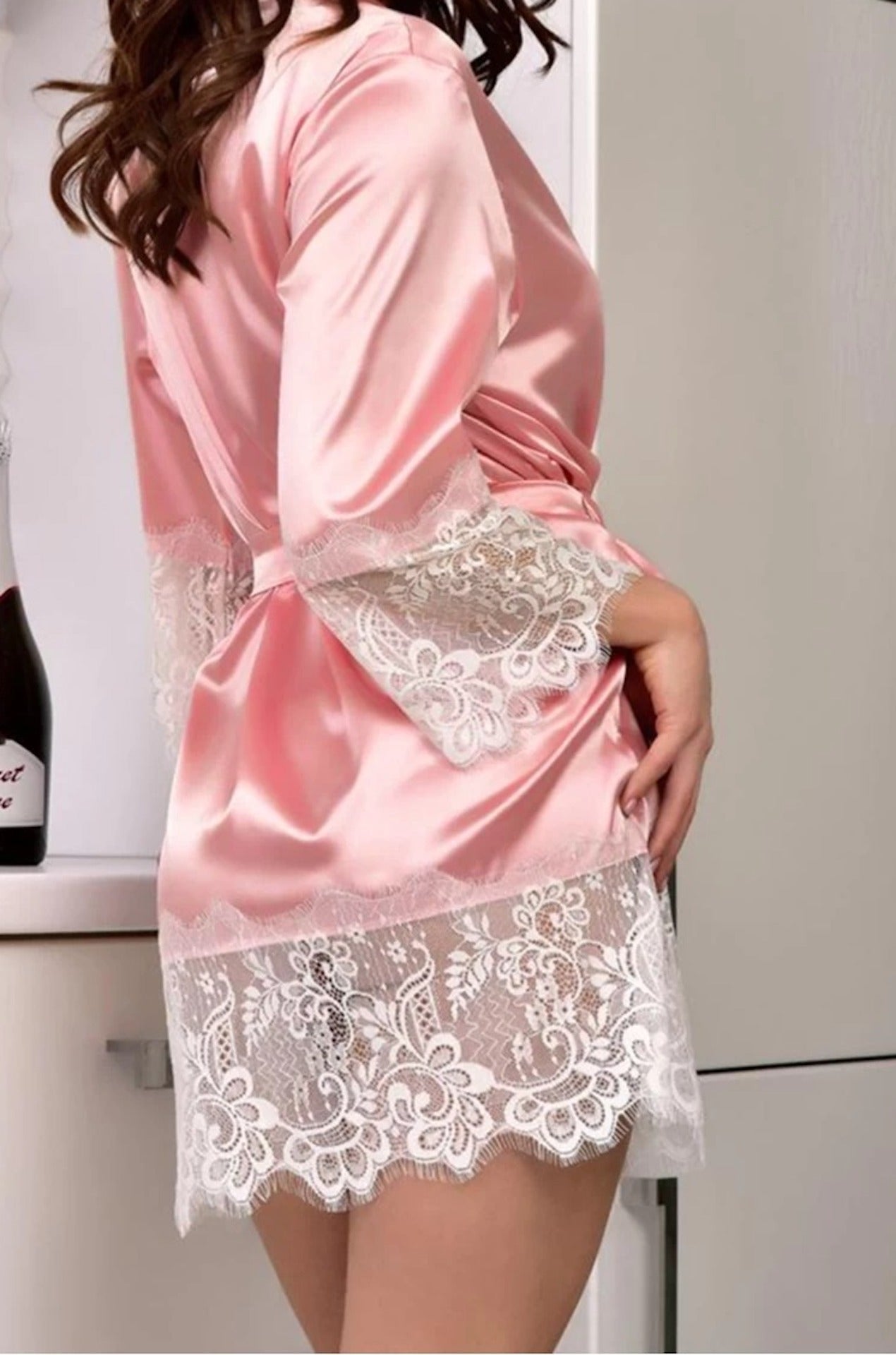 Satin Lace Kimono Robe