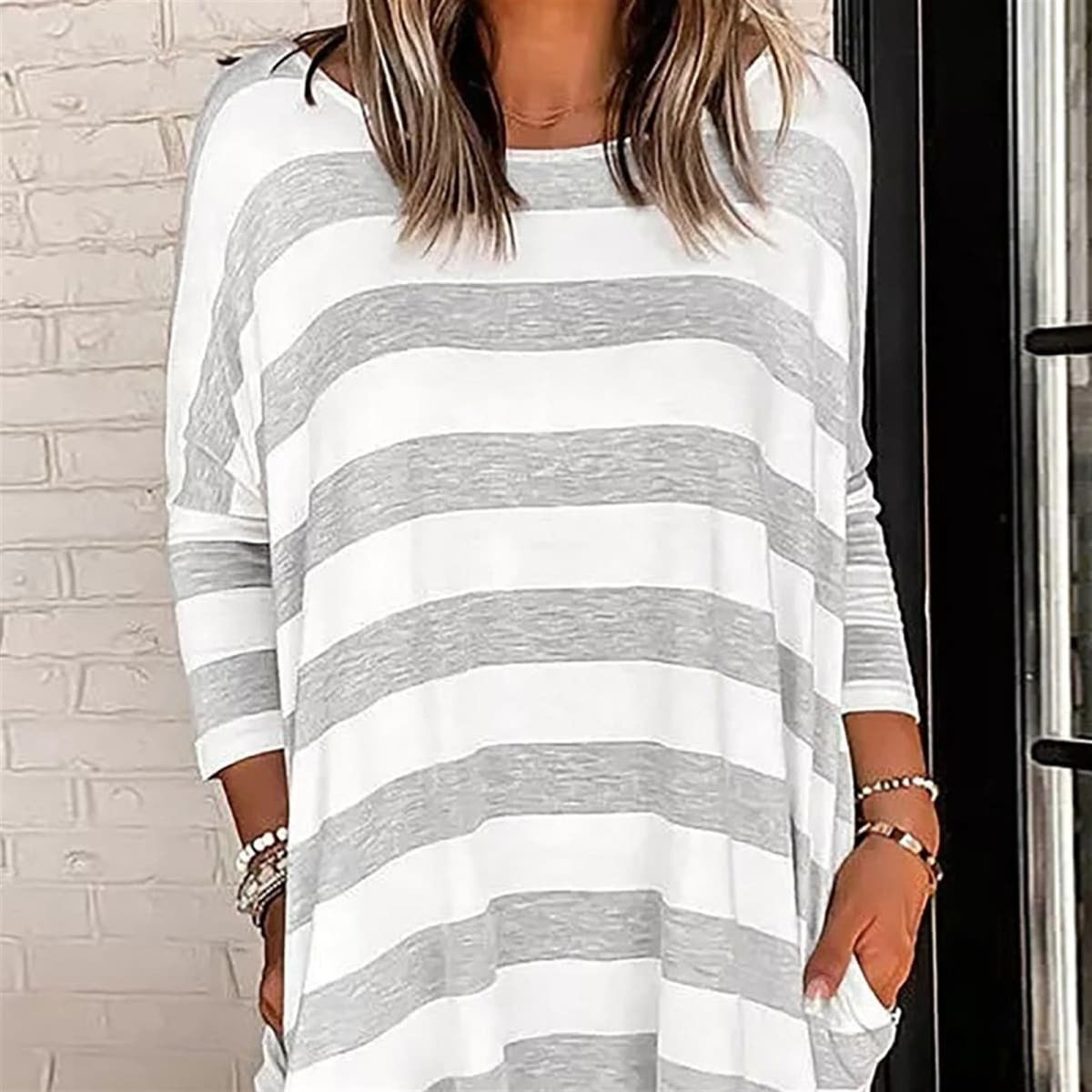 Gray Striped Pocket Dress