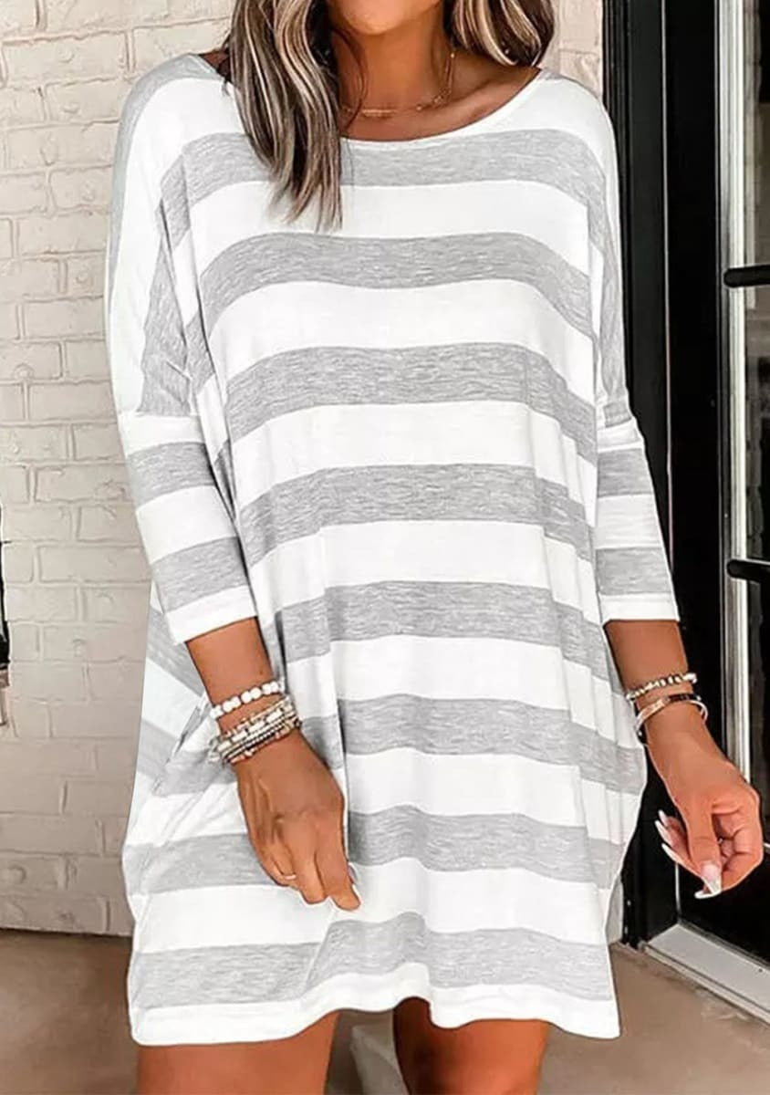 Gray Striped Pocket Dress