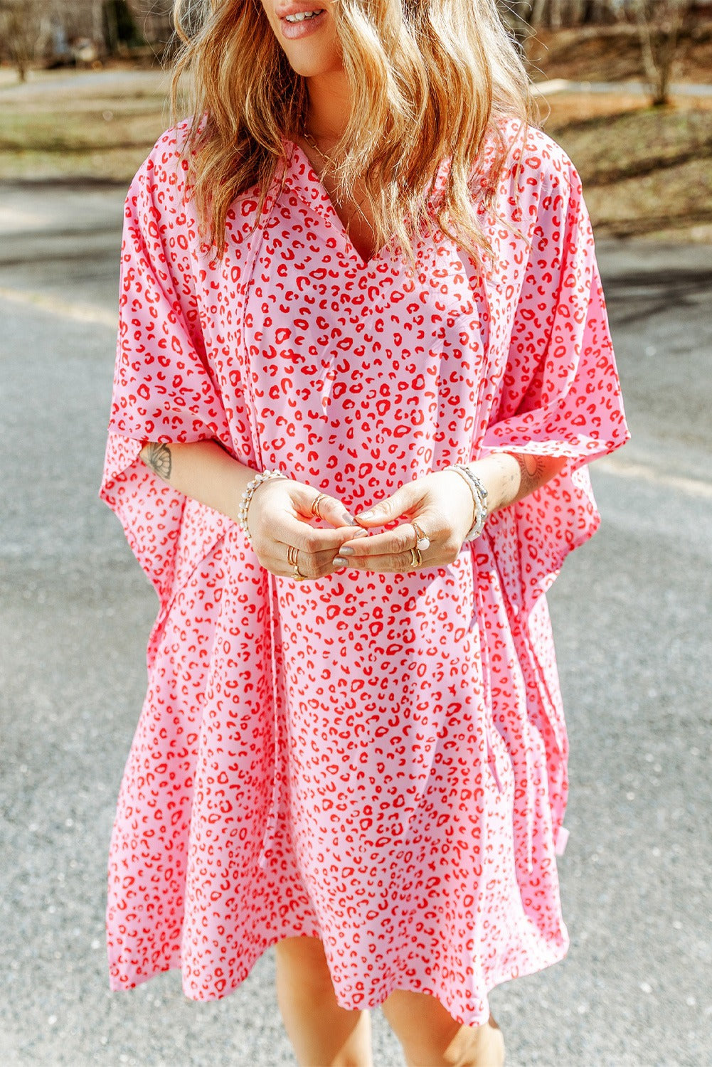 Relaxed Tie Neck Leopard Dress