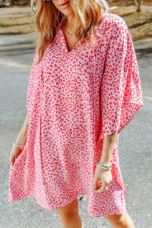 Relaxed Tie Neck Leopard Dress