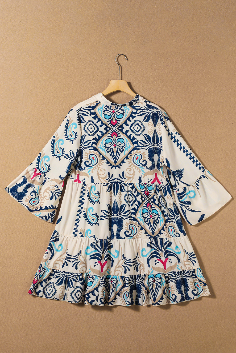 Tribal Print Bell Sleeve Tiered Dress