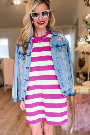 Striped Pocket T Shirt Mini Dress