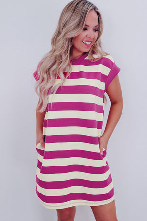 Striped Pocket T Shirt Mini Dress