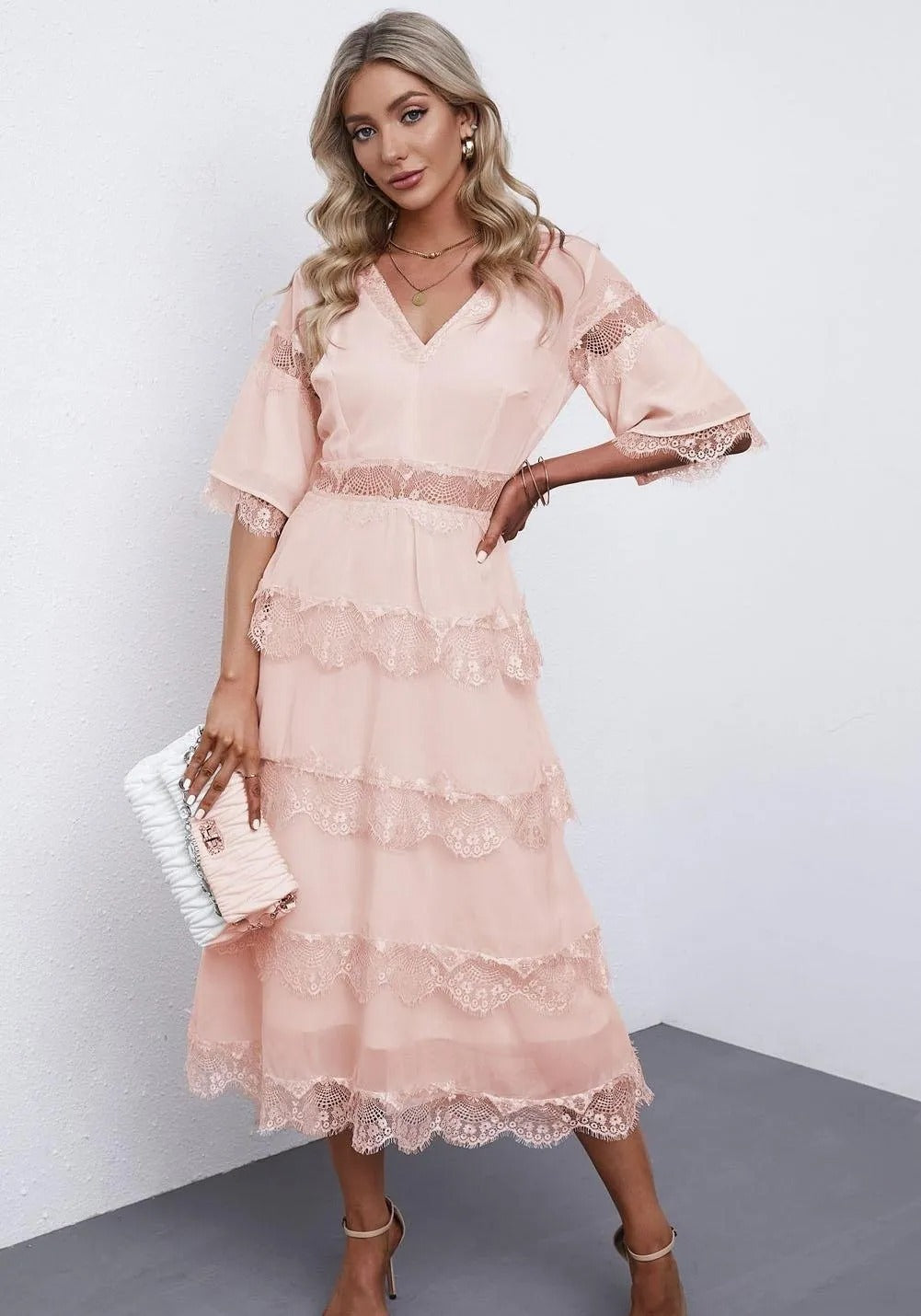 Tier Lace Midi Dress