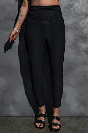 Pleated High Waist Pocket Leggings Pants