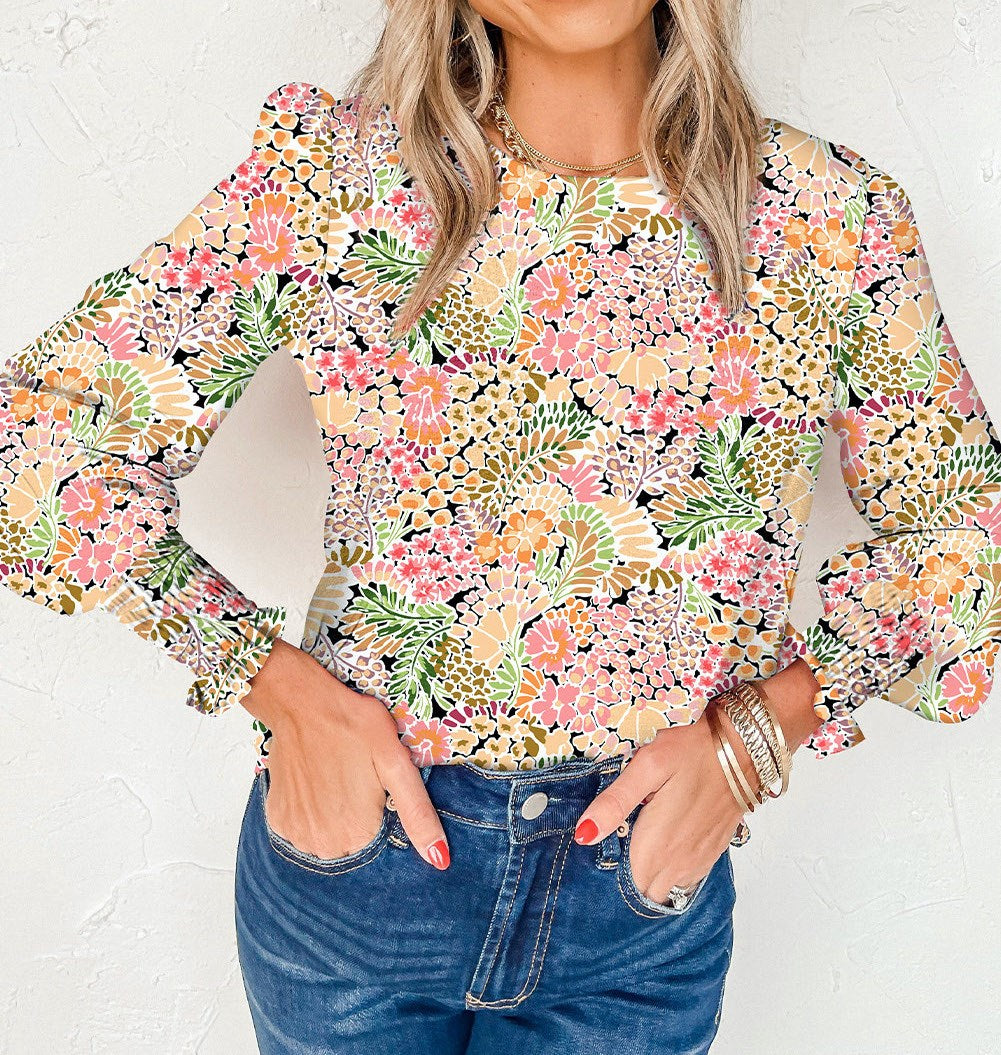 All Over Floral Print Long Sleeve Top