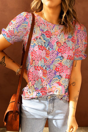 All Over Floral Short Doll Sleeve Top