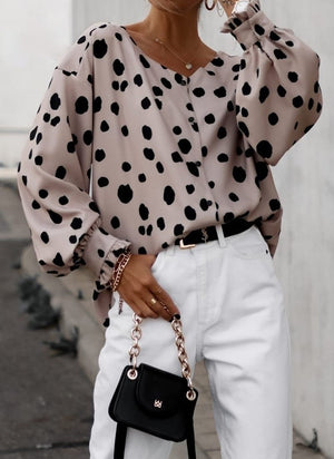 Balloon Sleeve Dot Blouse Top