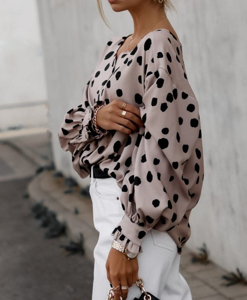 Balloon Sleeve Dot Blouse Top