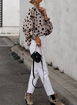 Balloon Sleeve Dot Blouse Top