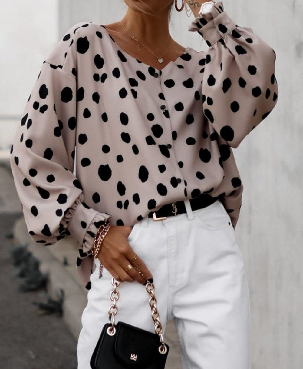 Balloon Sleeve Dot Blouse Top