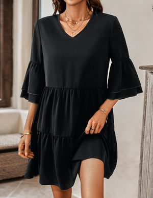 Bell Sleeve Solid Tier Dress